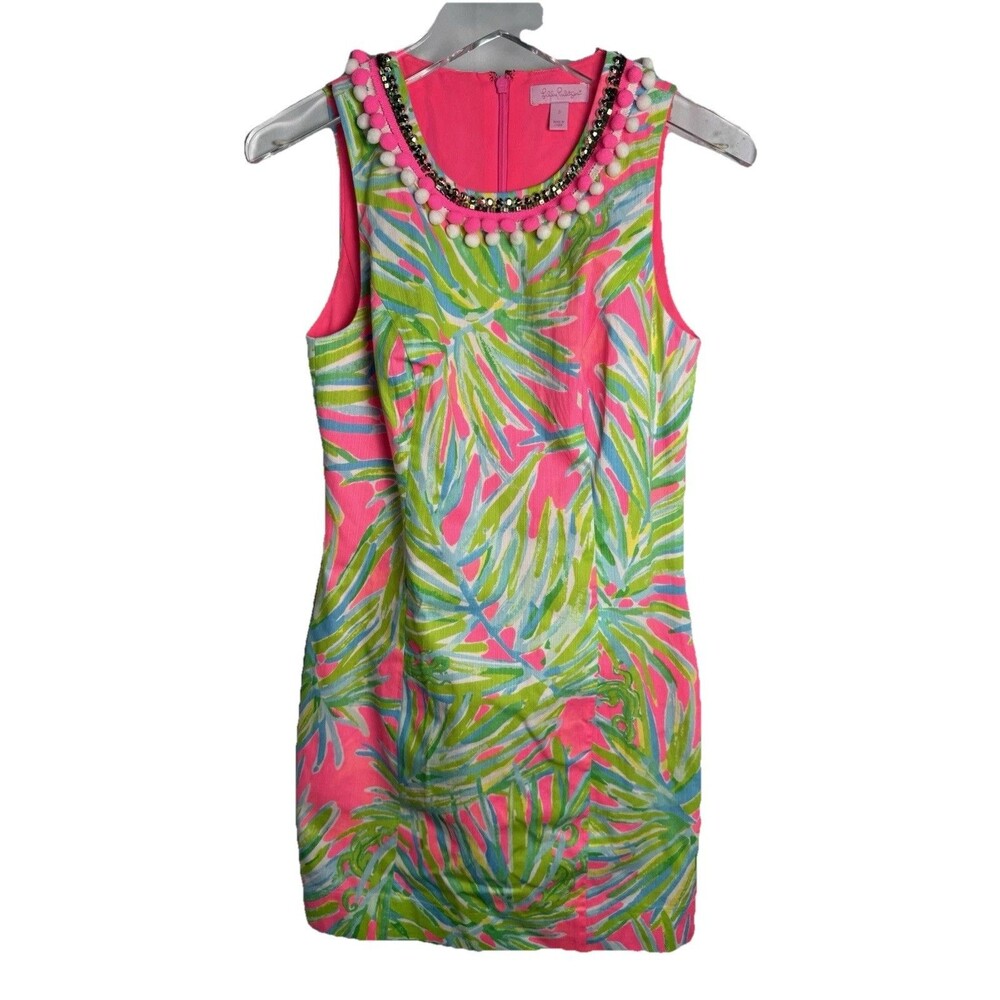 Lilly Pulitzer Mila Shift Dress In Tiki Pink Royal Lime Sz 0